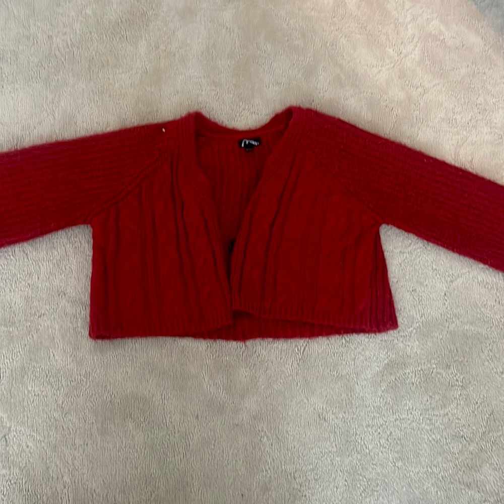 red cropped christmas sweater with buttons